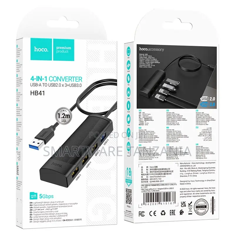 Hoco Hb41 Usb-a to Usb2.0 Usb3.0 Mixed 4-Port Hub 5gbps Adapter