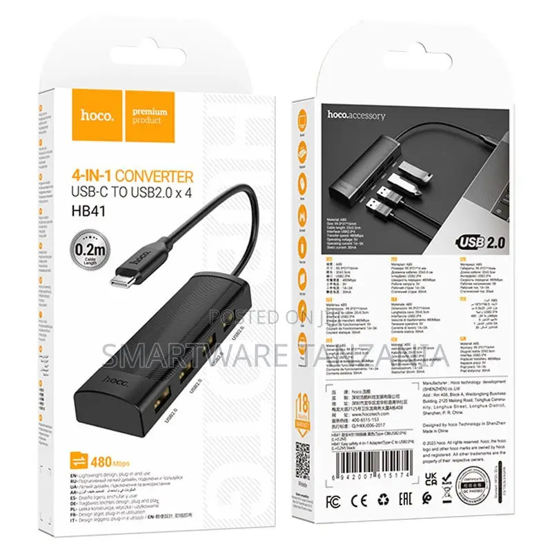 Hoco Hb41 Usb-C to Usb2.0 4-Port Hub 480mbps Compact Converter