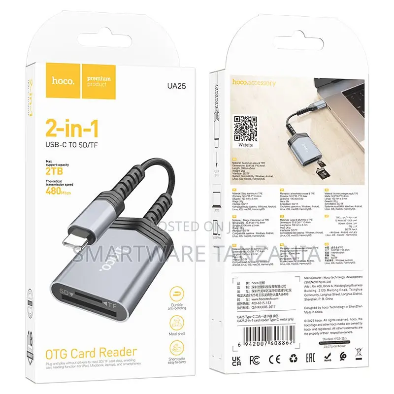 Hoco Ua25 Usb-C 2-in-1 Otg Card Reader Sd Tf 480mbps Dual Slot