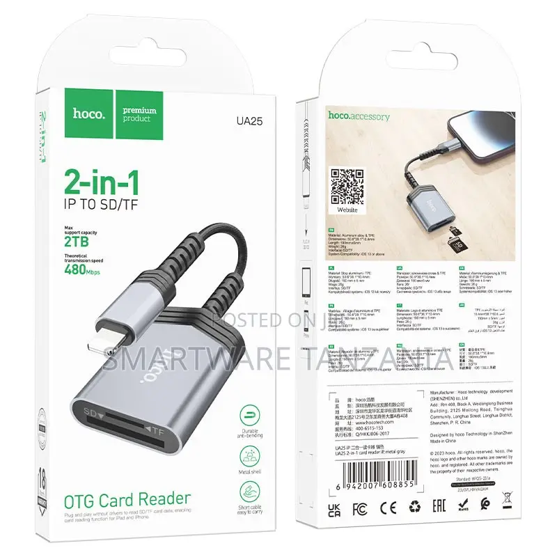 Hoco Ua25 Lightning 2-in-1 Card Reader Sd Tf iPhone iPad Adapter
