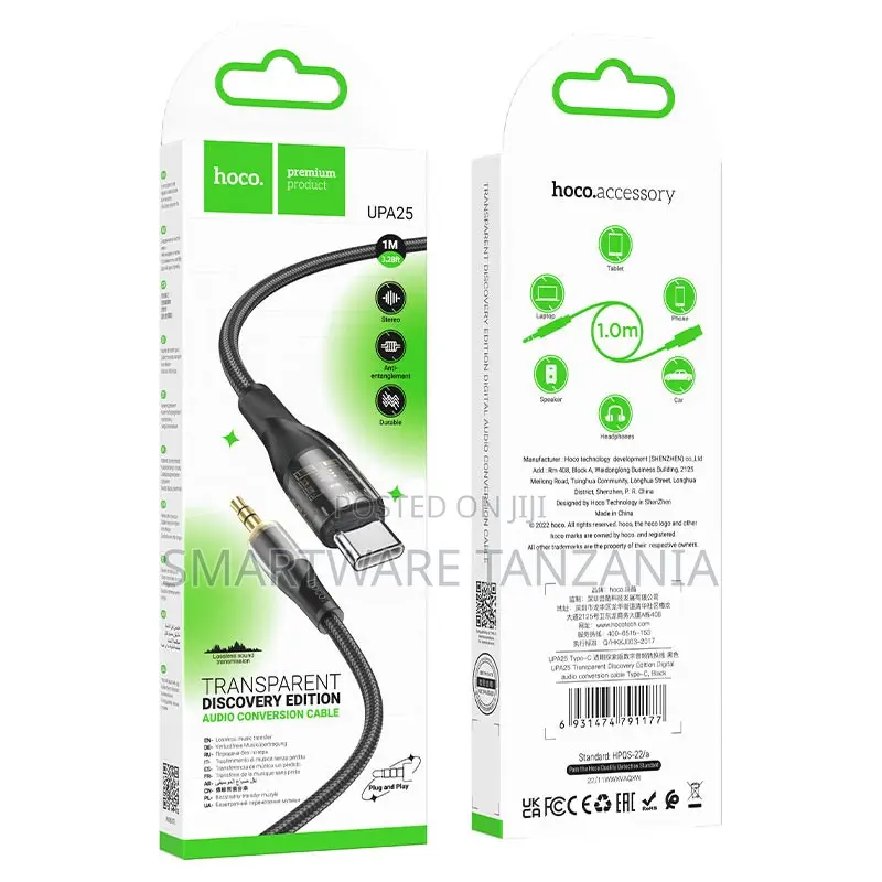 Hoco Upa25 Usb-C to 3.5mm Audio Cable 1m Transparent Braided
