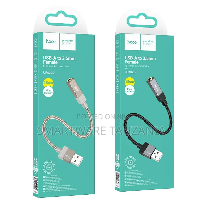 Hoco Upa32d Usb-a to 3.5mm Female Adapter 15cm Braided Audio