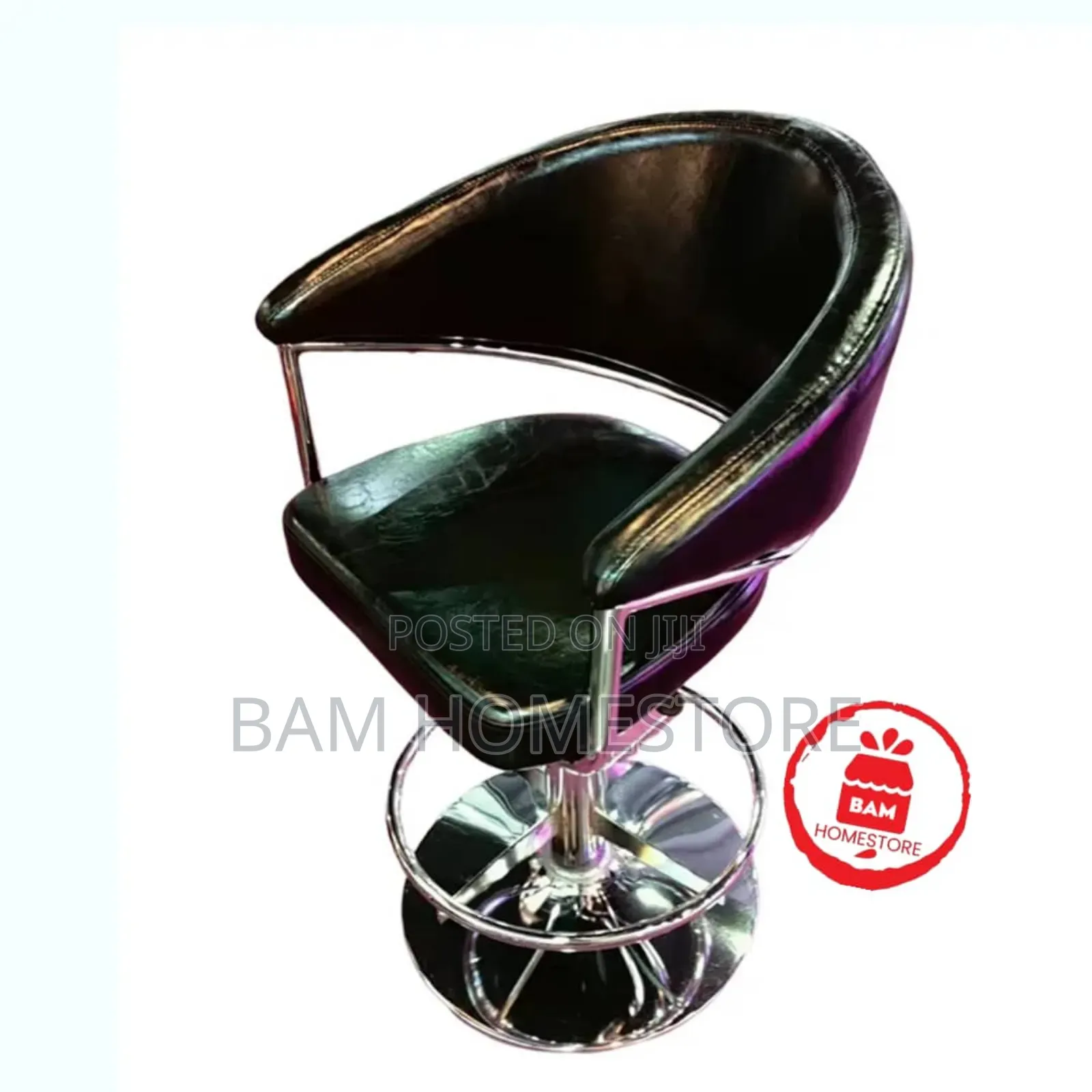 Modern Saloon Chair/Swivel Bar Stool - Luxury Leather Chrome Finish