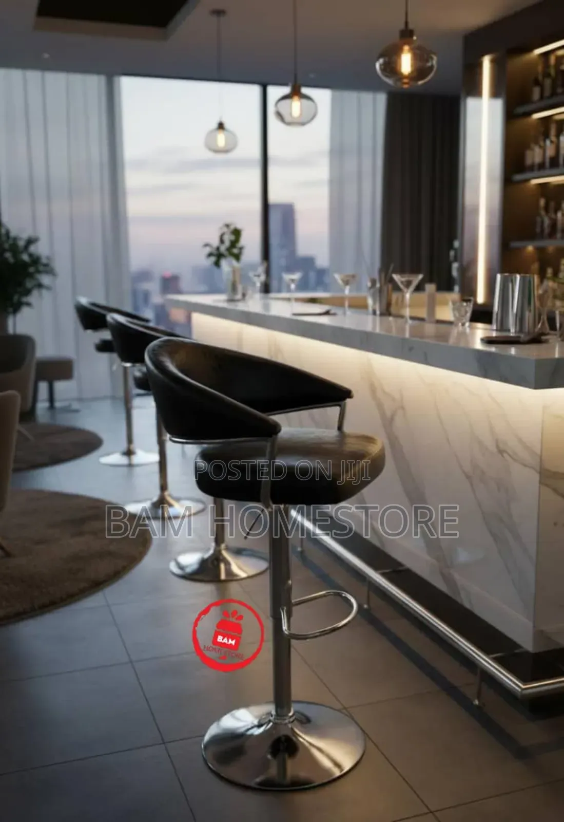 Modern Saloon Chair/Swivel Bar Stool - Luxury Leather Chrome Finish