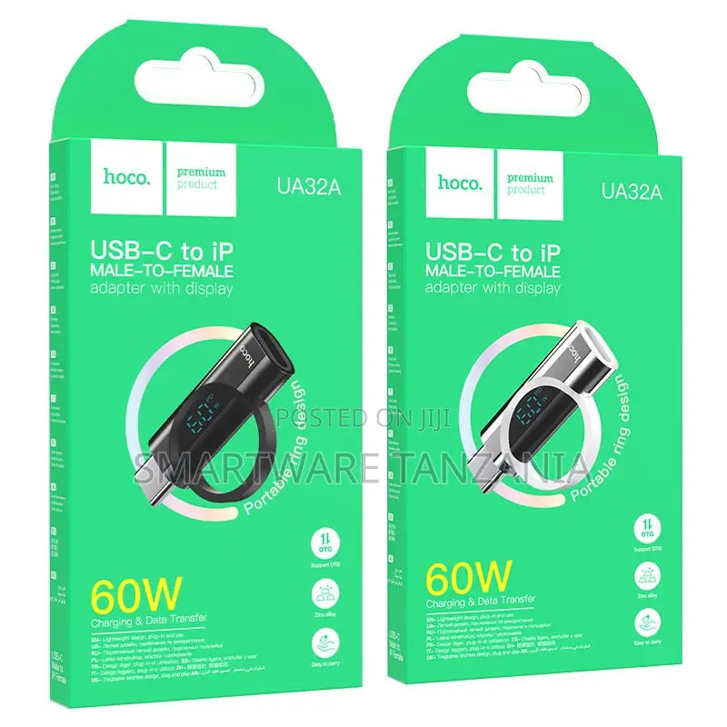 Hoco Ua32a 60w Usb-C Male to Ip Female Adapter With Display Green