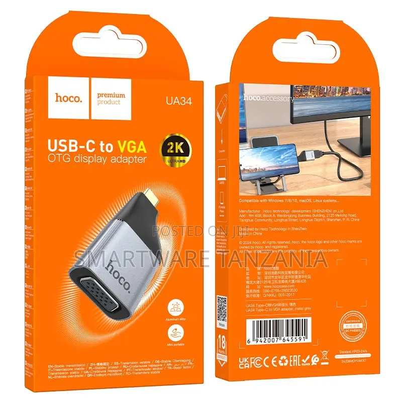 Hoco Ua34 Usb-c To Vga Otg Adapter Resolution Compact Design