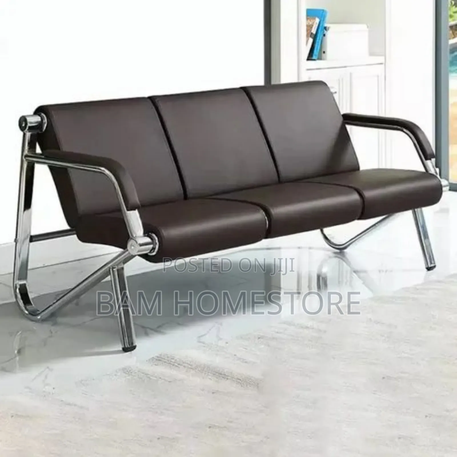 Executive Black Leather Waiting Sofa - 3 Seater Office Reception Bench