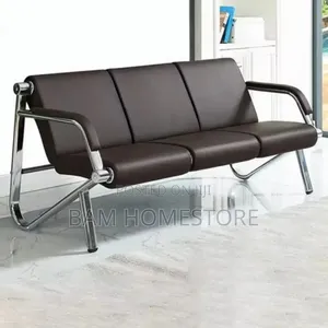 Executive Black Leather Waiting Sofa - 3 Seater Office Reception Bench