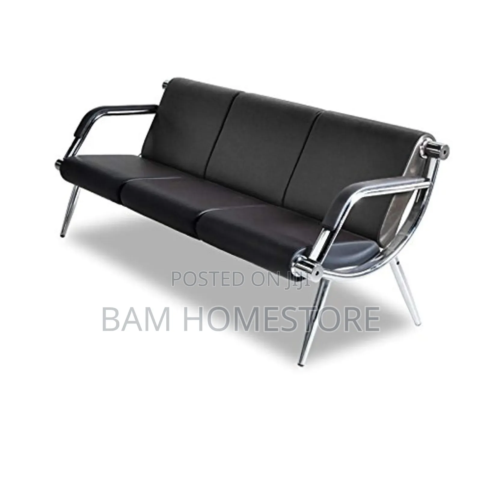 Executive Black Leather Waiting Sofa - 3 Seater Office Reception Bench