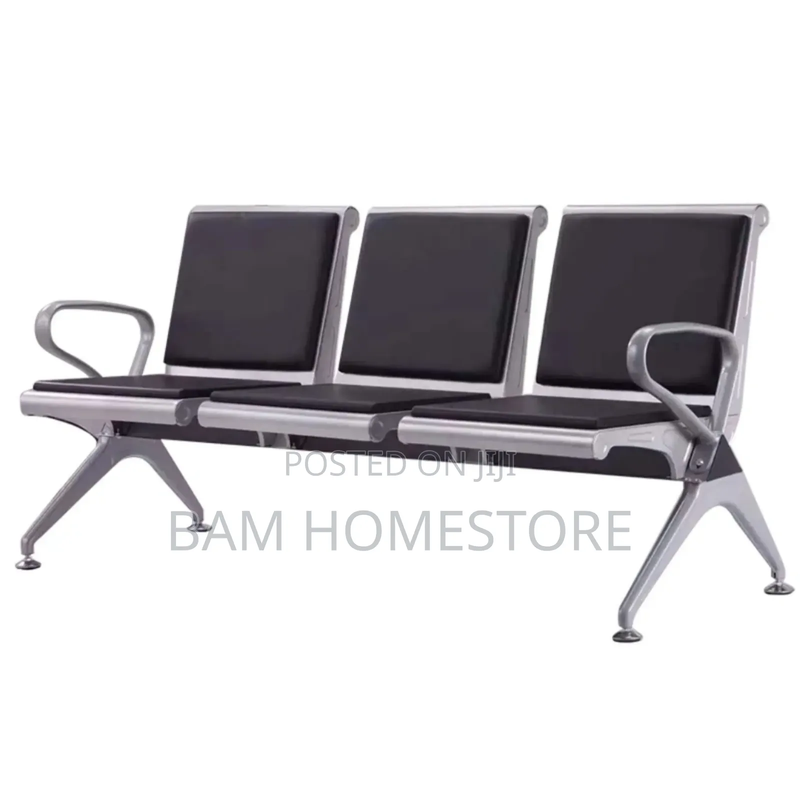 Executive 3-Seater Waiting Sofa - Modern Metal Office Reception Chair