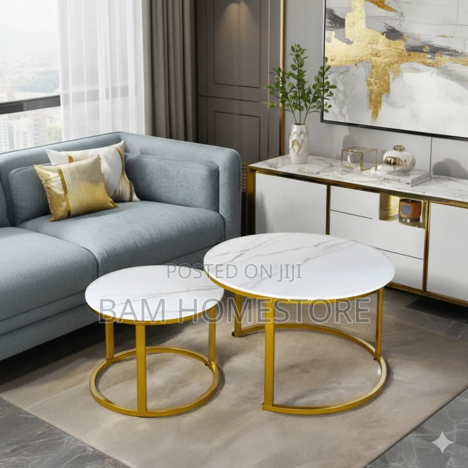 Luxury Nesting Coffee Table Set - Modern Marble Gold Round Tables