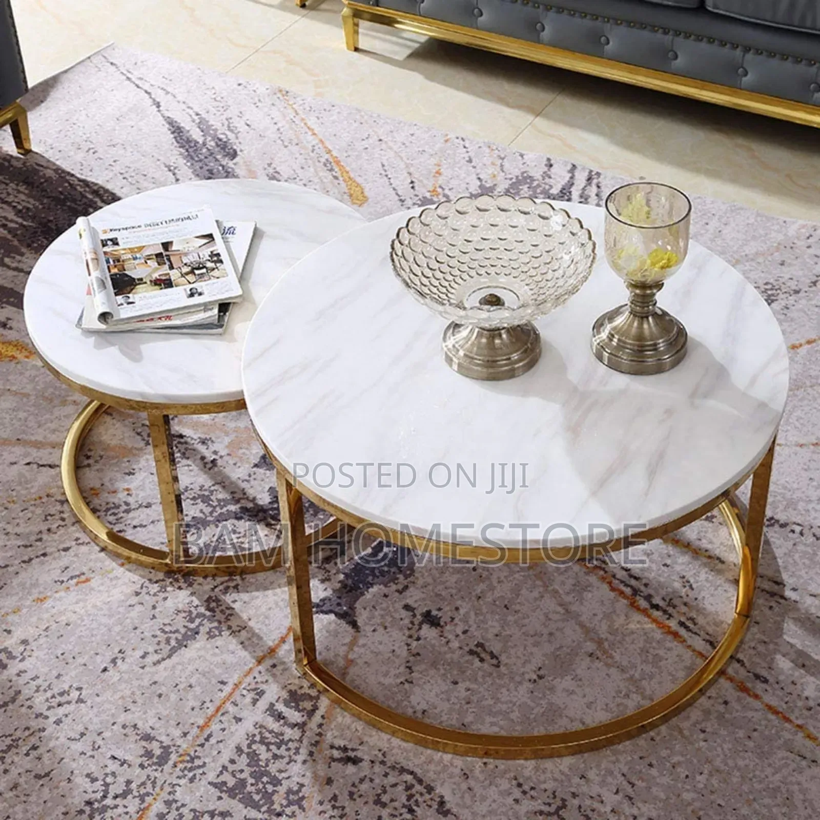 Luxury Nesting Coffee Table Set - Modern Marble Gold Round Tables