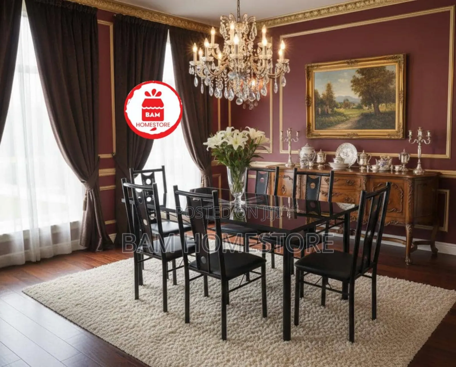 Modern 6-Seater Glass Dining Table - Meza Ya Chakula Ya Watu 6