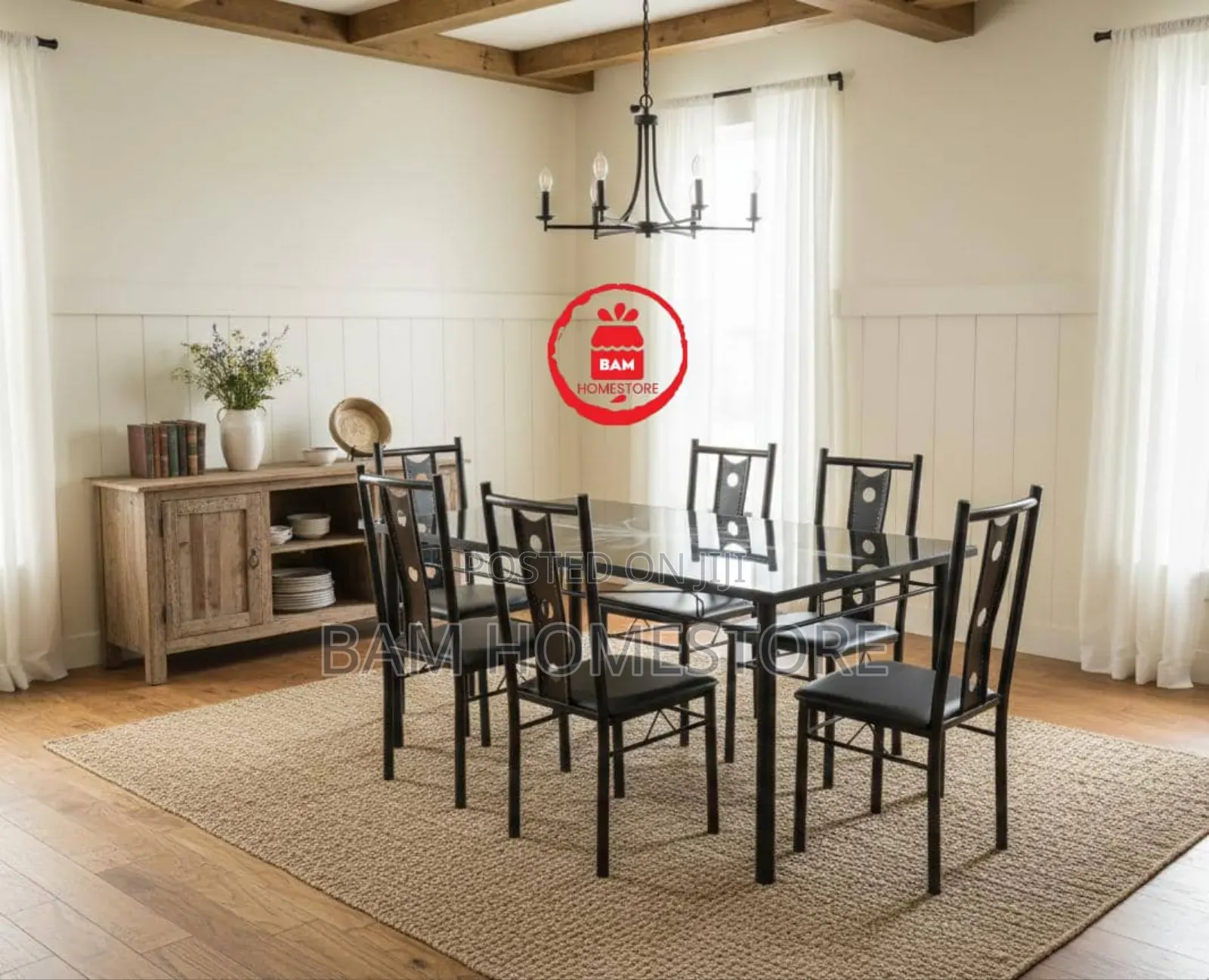 Modern 6-Seater Glass Dining Table - Meza Ya Chakula Ya Watu 6