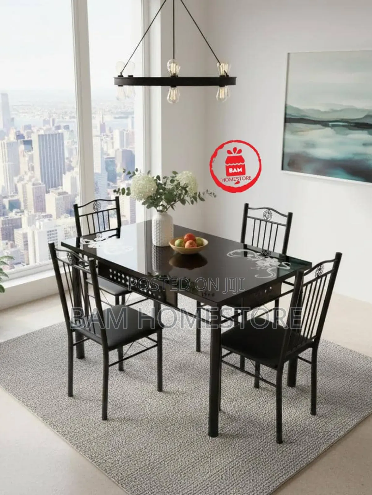 Modern 4-Seater Glass Dining Table - Seti Ya Meza Ya Chakula Viti 4