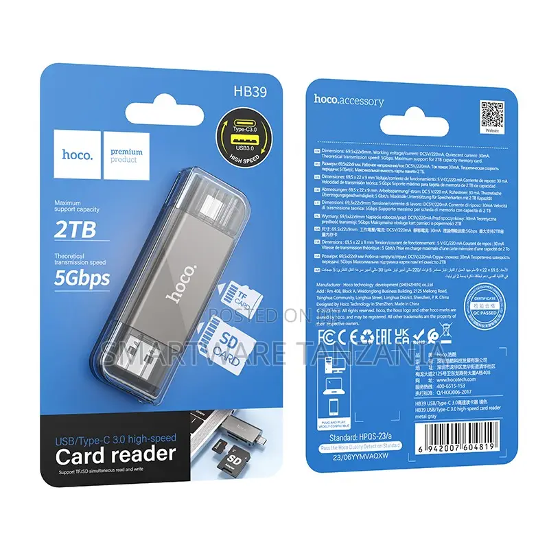 Hoco Hb39 Usb Type-C 3.0 High-Speed Card Reader 2tb 5gbps Sd Tf Cards
