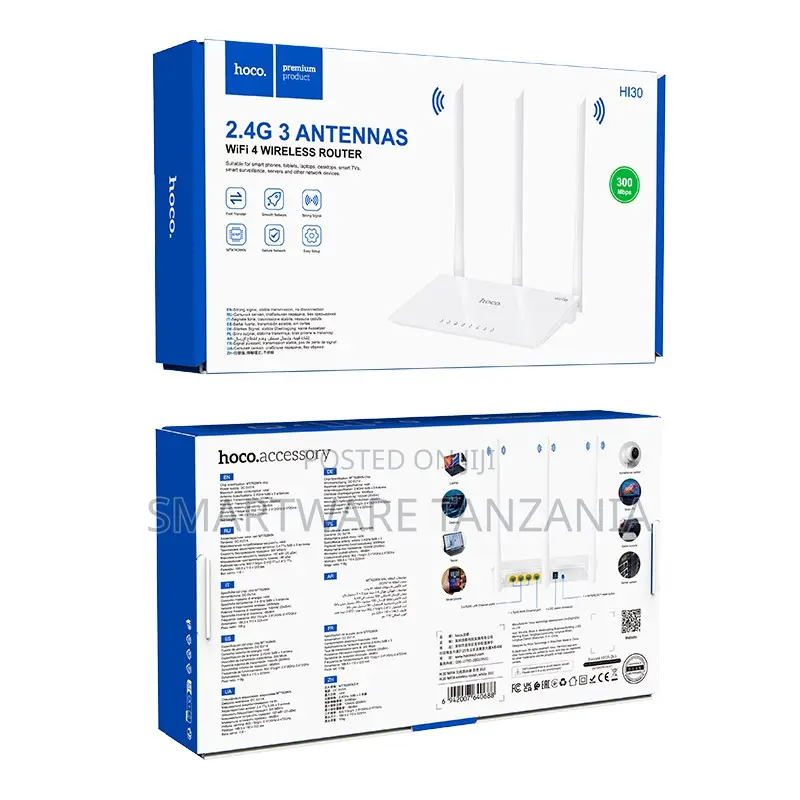 Hoco Hi30 2.4g 3 Antennas Wifi 4 Wireless Router 300mbps Home Network