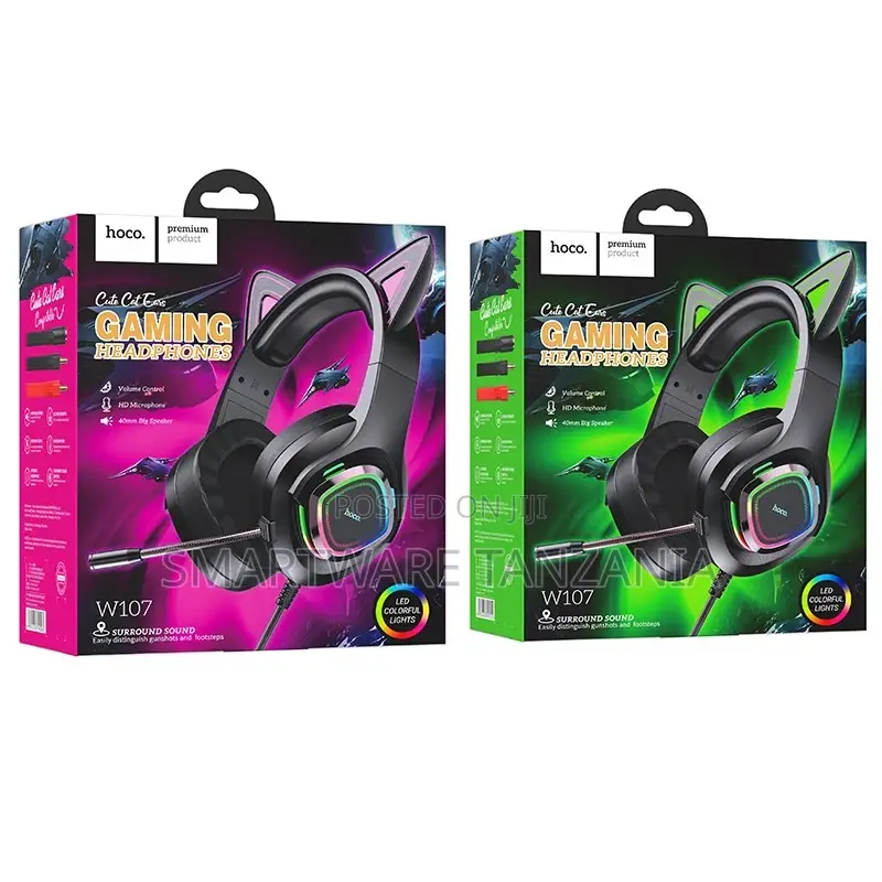 Hoco W107 Cat Cat Ears Gaming Headphones Led Rgb Surround Sound Wired