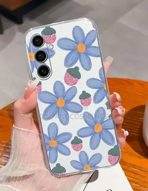 Silicone Phone Case With Hand Painted Blue Flower