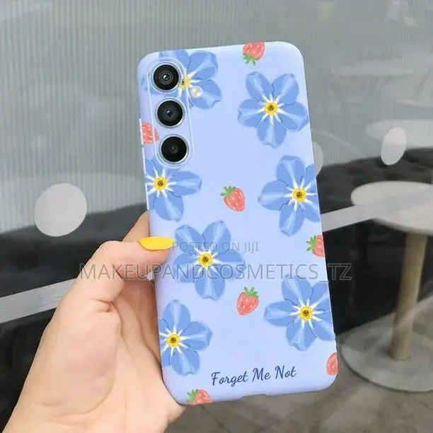 Silicone Phone Case With Hand Painted Blue Flower