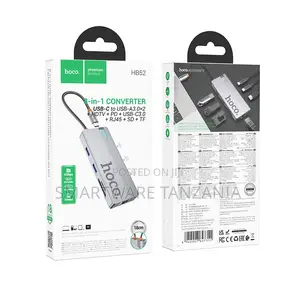 Hoco Hb52 8-in-1 Usb-C Usb-a 3.0x2 HDTV Pd 3.0 Rj45 Sd Tf 18cm