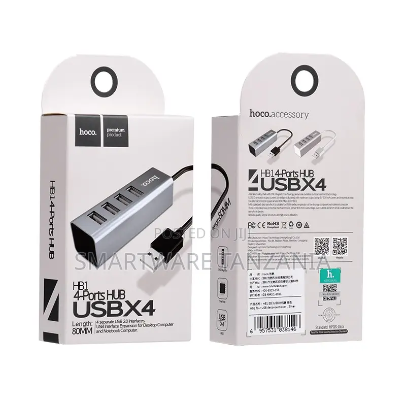 Hoco Hb1 4-ports Usb Hub 2.0 Interface 80mm Cable Aluminum Desktop
