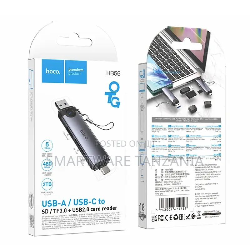 Hoco Hb56 Usb-a Usb-C to Sd Tf 3.0 2.0 Card Reader 480mbps 2tb