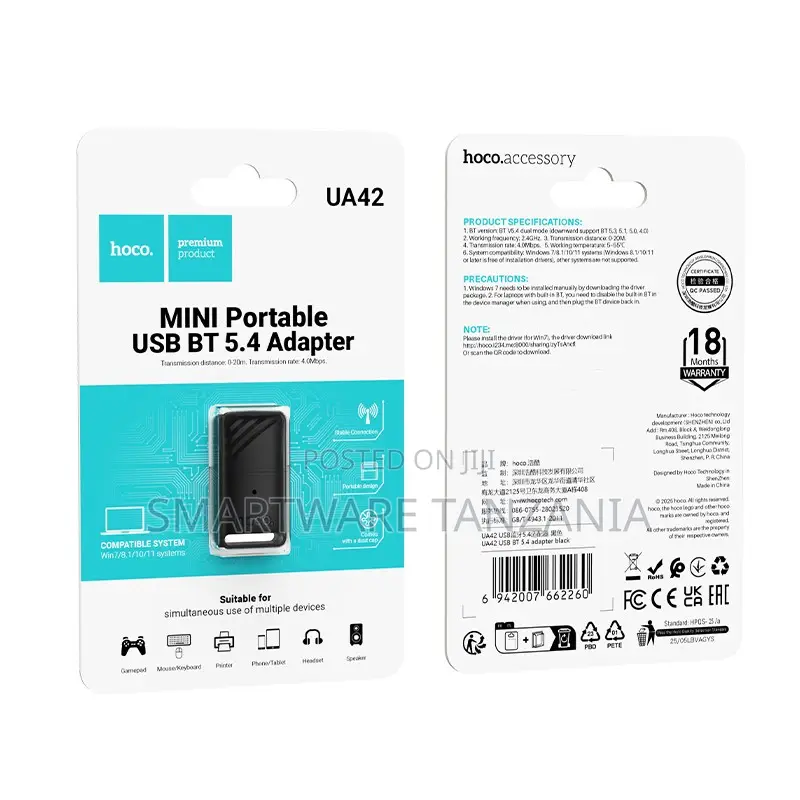 Hoco Ua42 Mini Portable Usb Bluetooth 5.4 Adapter Wireless Dongle