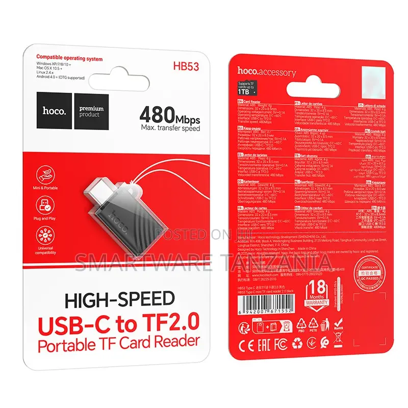Hoco Hb53 Usb-c To Tf2.0 Card Reader 480mbps Portable Mini Adapter