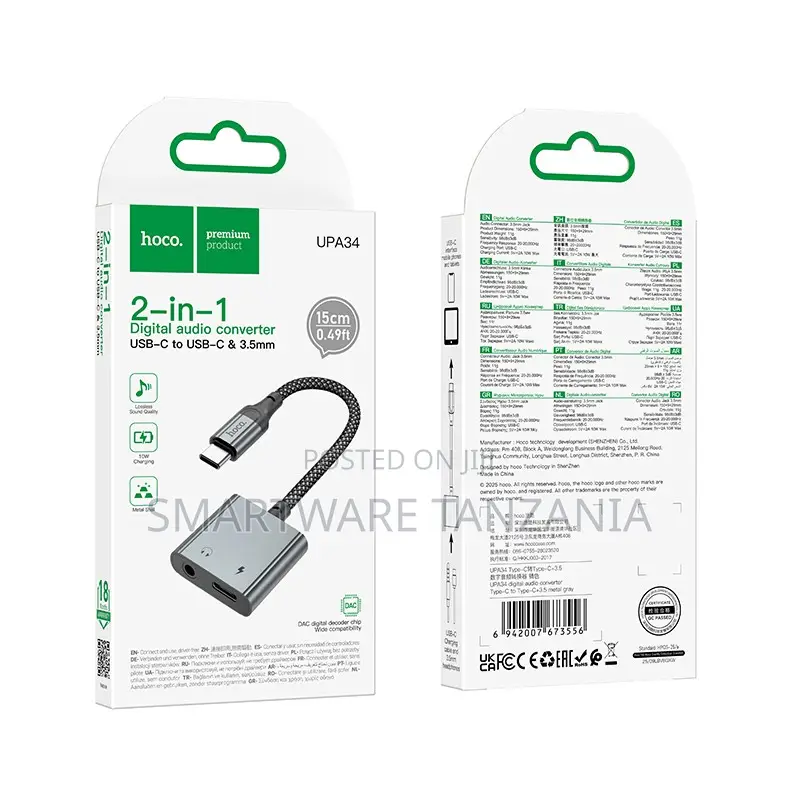 Hoco Upa34 2in1 Usb-C Digital Audio Adapter Converter With 3.5mm Jack