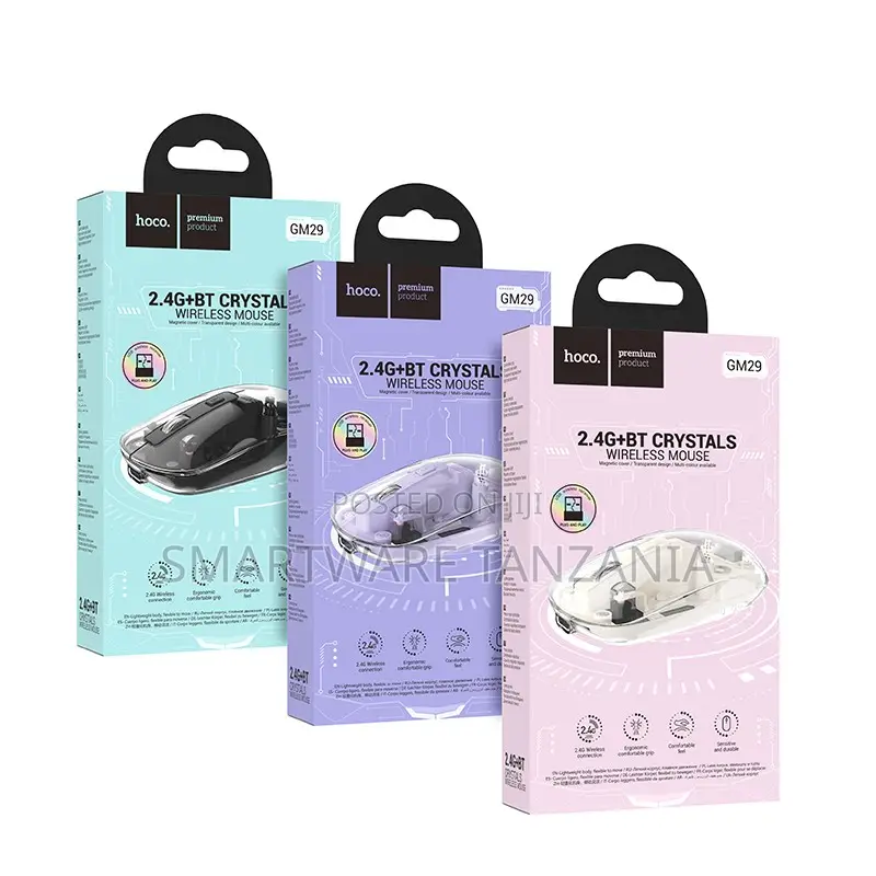 Hoco Gm29 2.4g Bt Crystal Transparent Wireless Mouse Multi-Color
