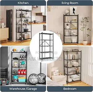 5-Tier Folding Storage Rack With Wheels/ Movable Organizer