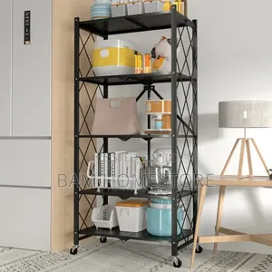 5-Tier Folding Storage Rack With Wheels/ Movable Organizer