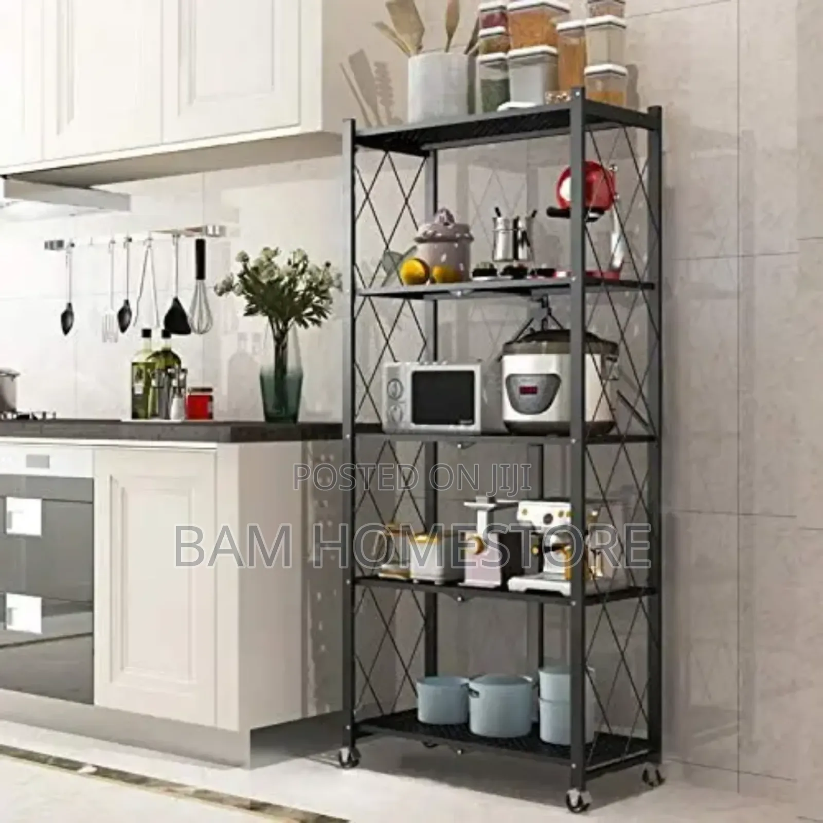 5-Tier Folding Storage Rack With Wheels/ Movable Organizer