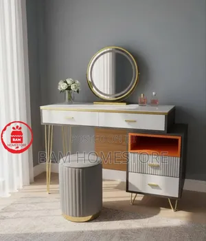 Luxury Dressing Table Set With Led Mirror Stool - Modern Vanity