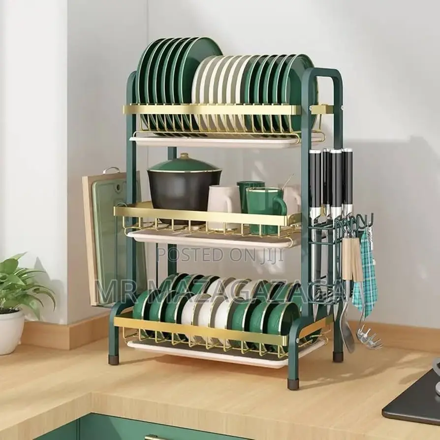 3-Tier Dish Drying Rack Green