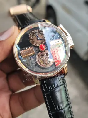 Jacob Co Opera Godfather Watch in Rose Gold With Black Leather Strap