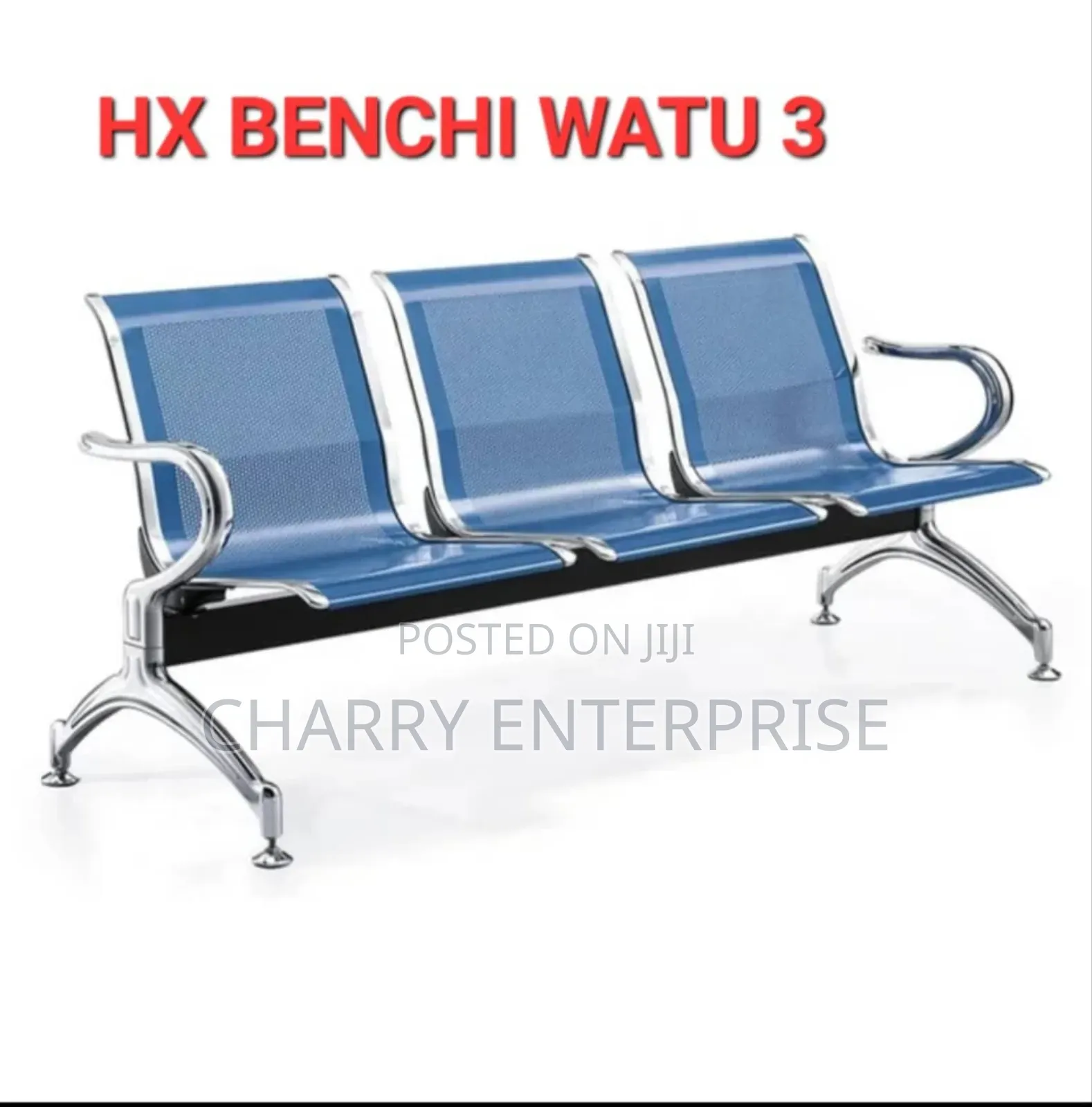 Three-seater Blue Metallic Airport Or Reception Waiting Bench Or Chair