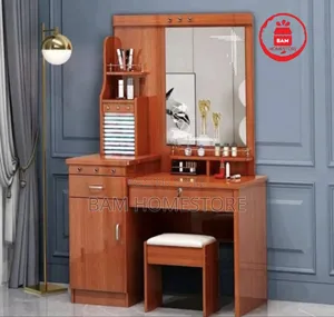 Blluxury Wooden Dressing Table With Large Mirror, Drawers Stool