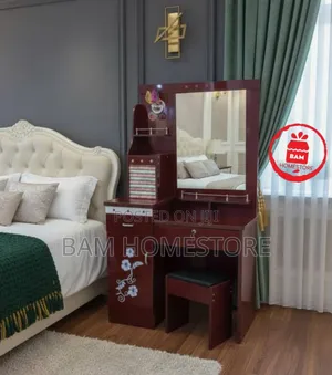 Blluxury Wooden Dressing Table With Large Mirror, Drawers Stool