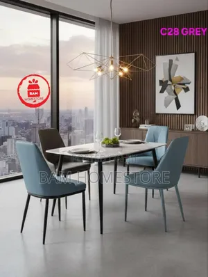 Modern 4-Seater Dining Set - Luxury Marble Top Table 4 Padded Chairs