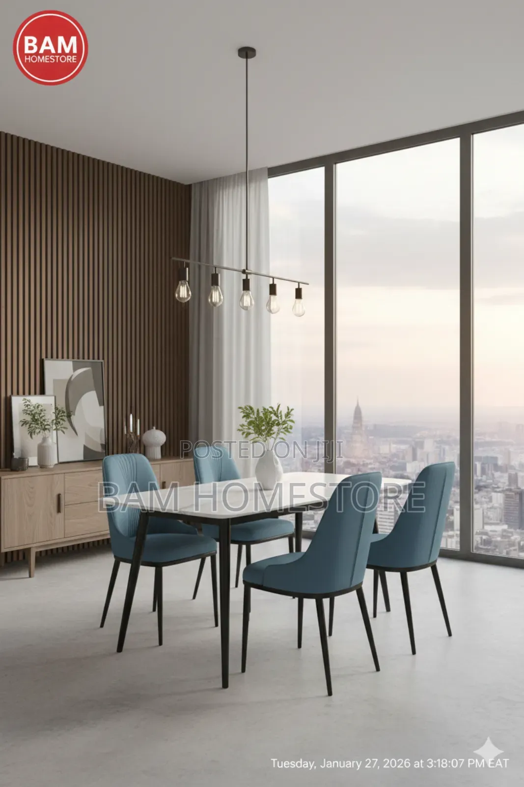 Modern 4-Seater Dining Set - Luxury Marble Top Table 4 Padded Chairs