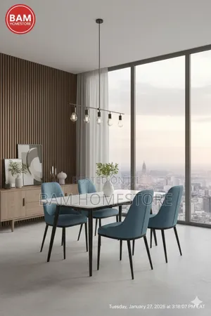 Modern 4-Seater Dining Set - Luxury Marble Top Table 4 Padded Chairs
