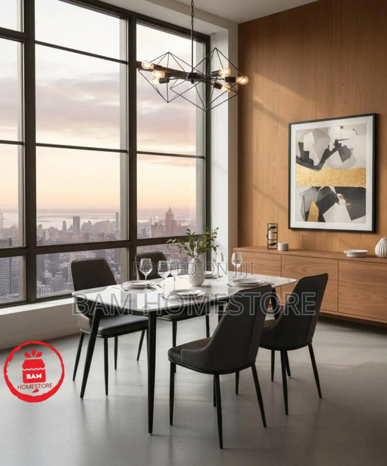 Modern 4-Seater Dining Set - Luxury Marble Top Table 4 Padded Chairs
