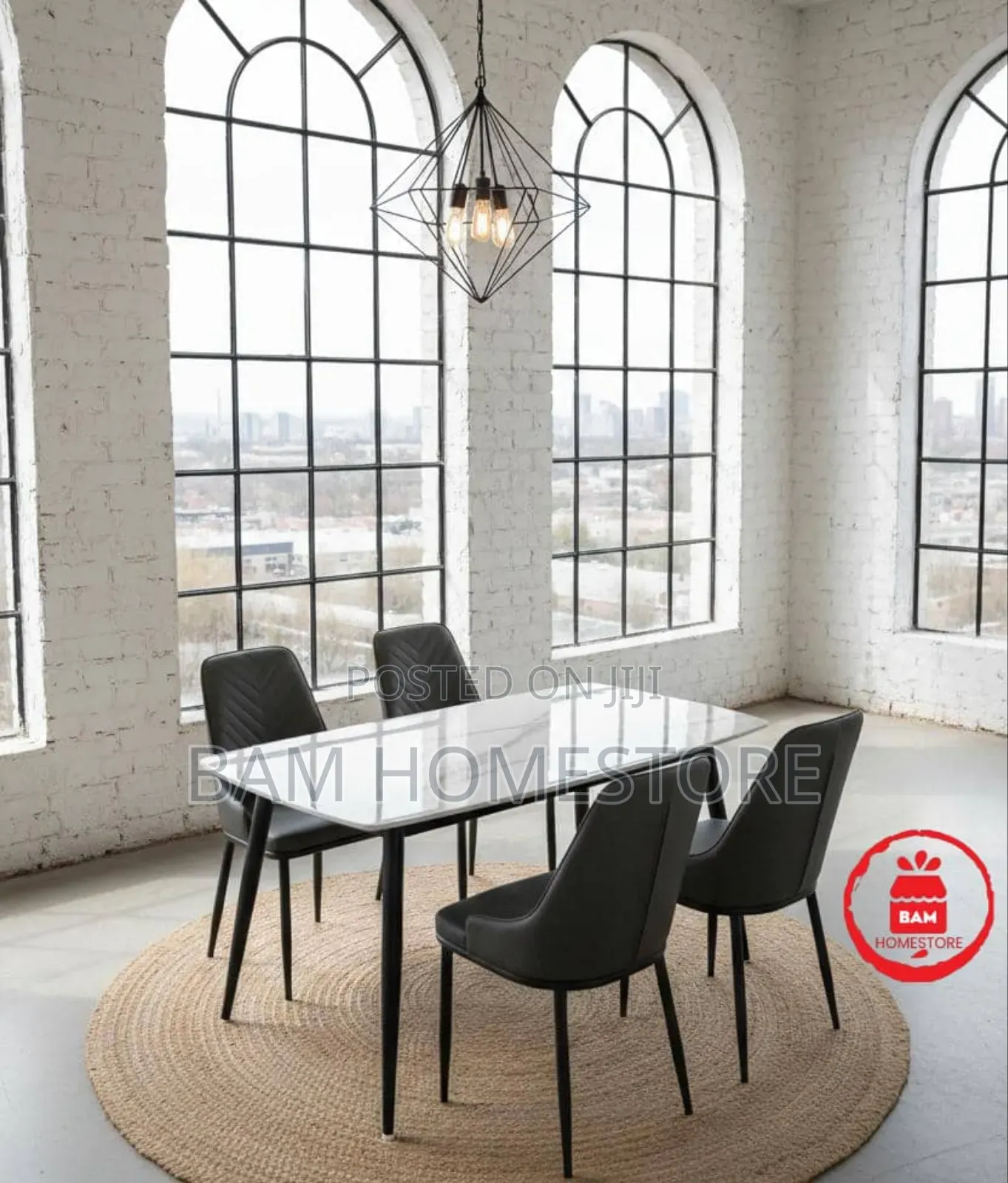 Modern 4-Seater Dining Set - Luxury Marble Top Table 4 Padded Chairs