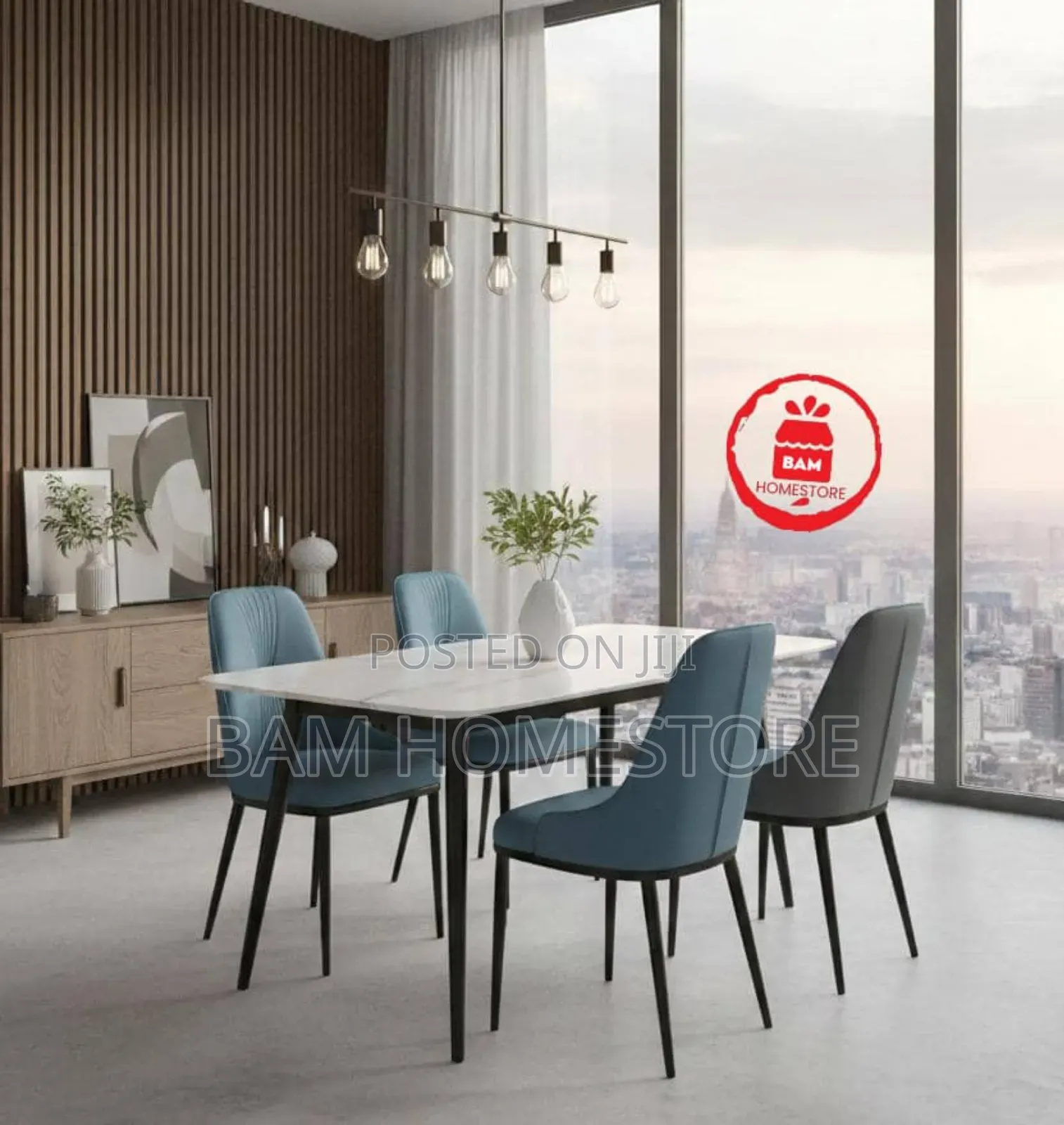 Modern 4-Seater Dining Set - Luxury Marble Top Table 4 Padded Chairs