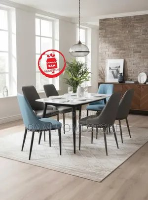 Modern 6-Seater Dining Set - Luxury Marble Top Table 6 Padded Chairs