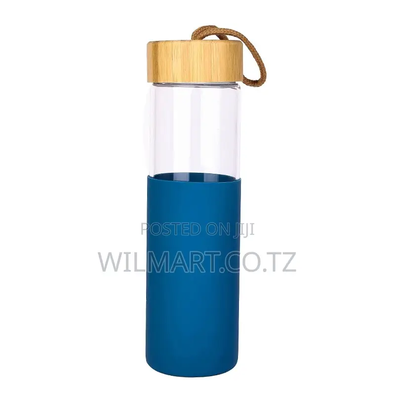 Glass 650ml Water Bottle With Bamboo Lid Cover Reusable