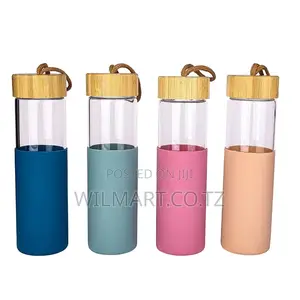 Glass 650ml Water Bottle With Bamboo Lid Cover Reusable