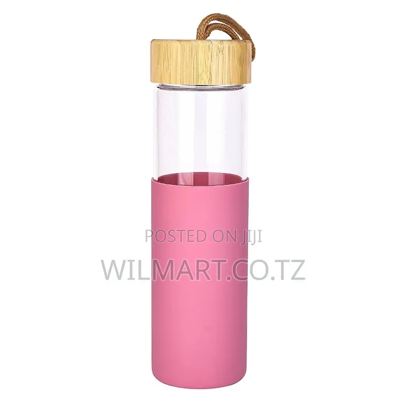 Glass 650ml Water Bottle With Bamboo Lid Cover Reusable
